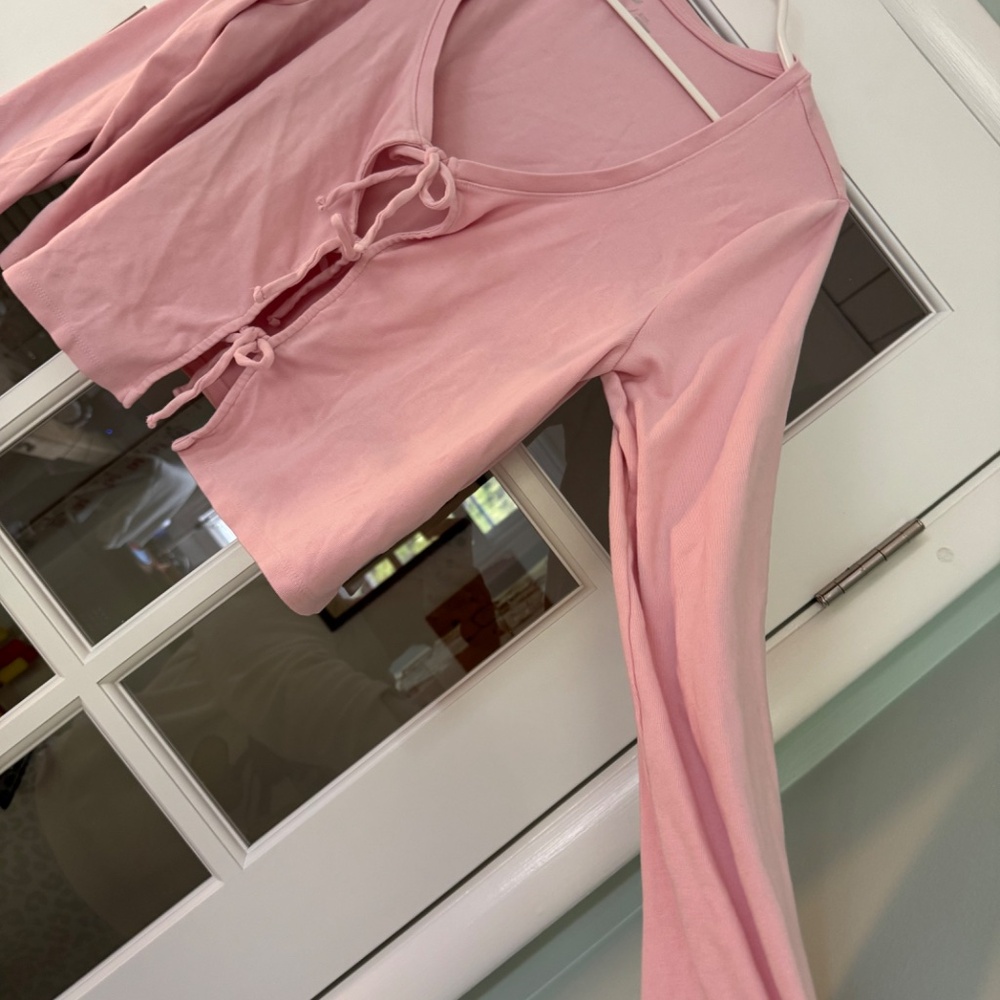 Aerie Pink Tie-Front Long Sleeve Top - Picture 7 of 12
